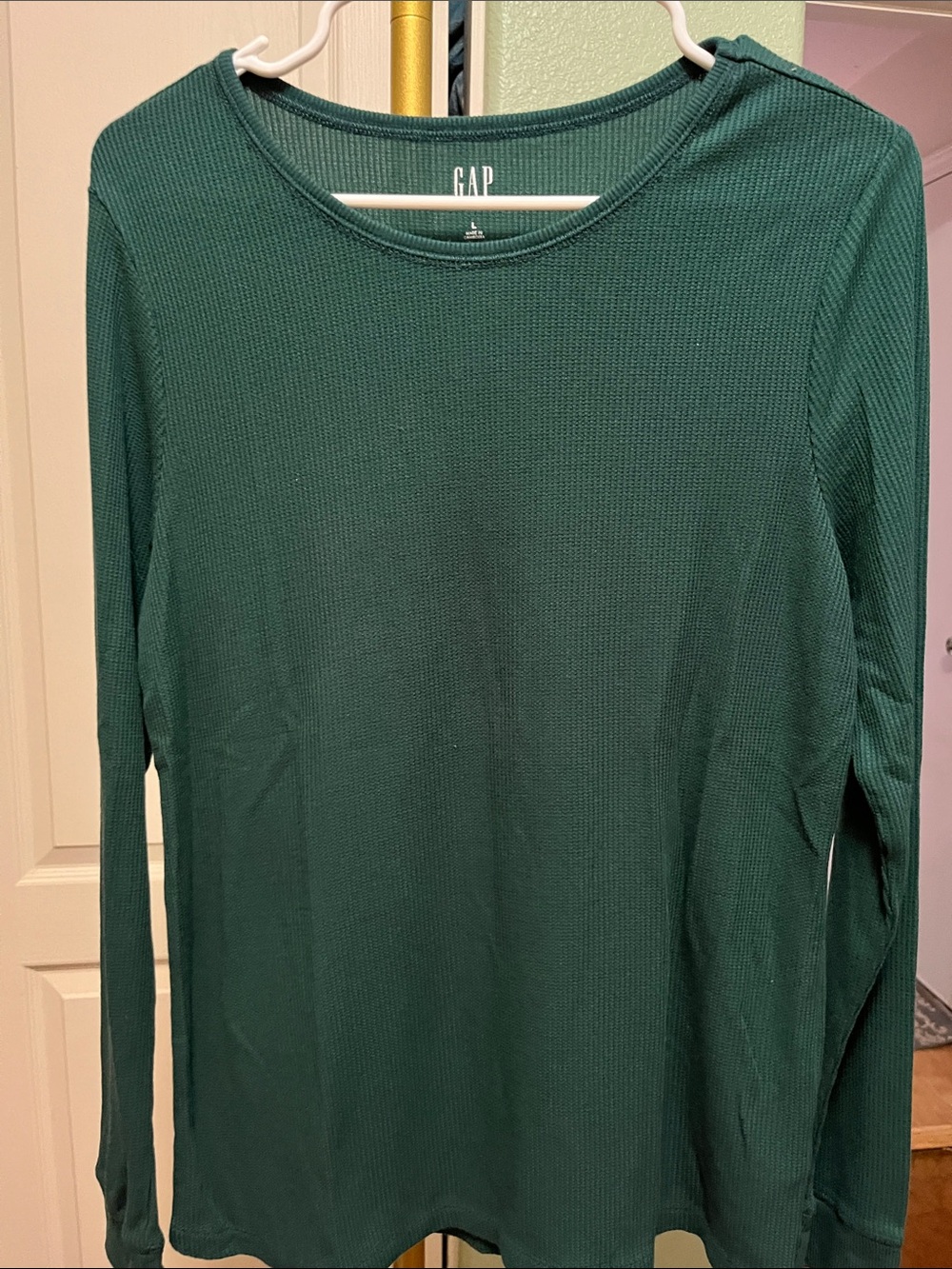 GAP Long Sleeve Waffle Knit Top in Forest Green Size Large NEW